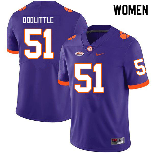 Women #51 Colby Doolittle Clemson Tigers College Football Jerseys Sale-Purple